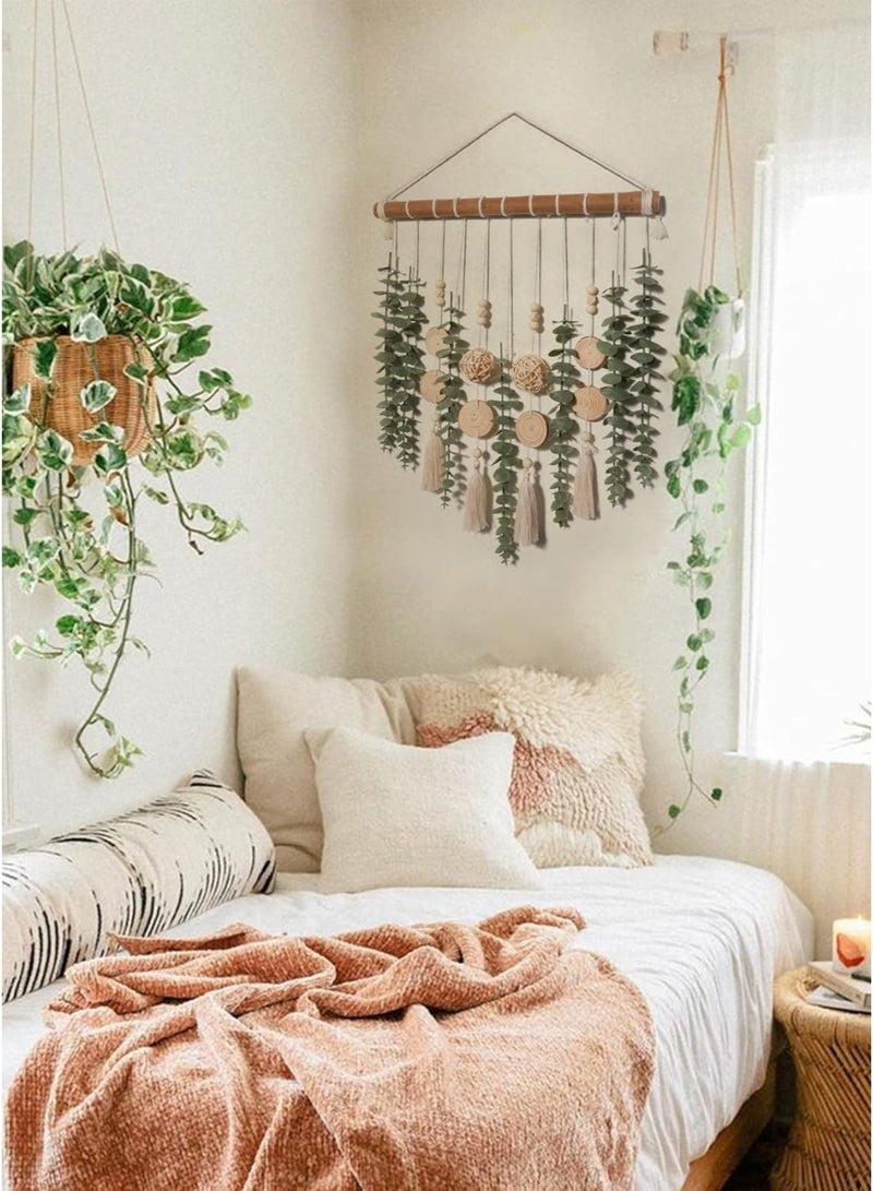 عش الحضري معلق حائطي من المكرميه لعرض الصور، منظم بطاقات الصور مع كرات من الخوص على شكل أوراق، ديكور حائطي يدوي من النباتات الطبيعية على طراز بوهو، هدية - Image 5